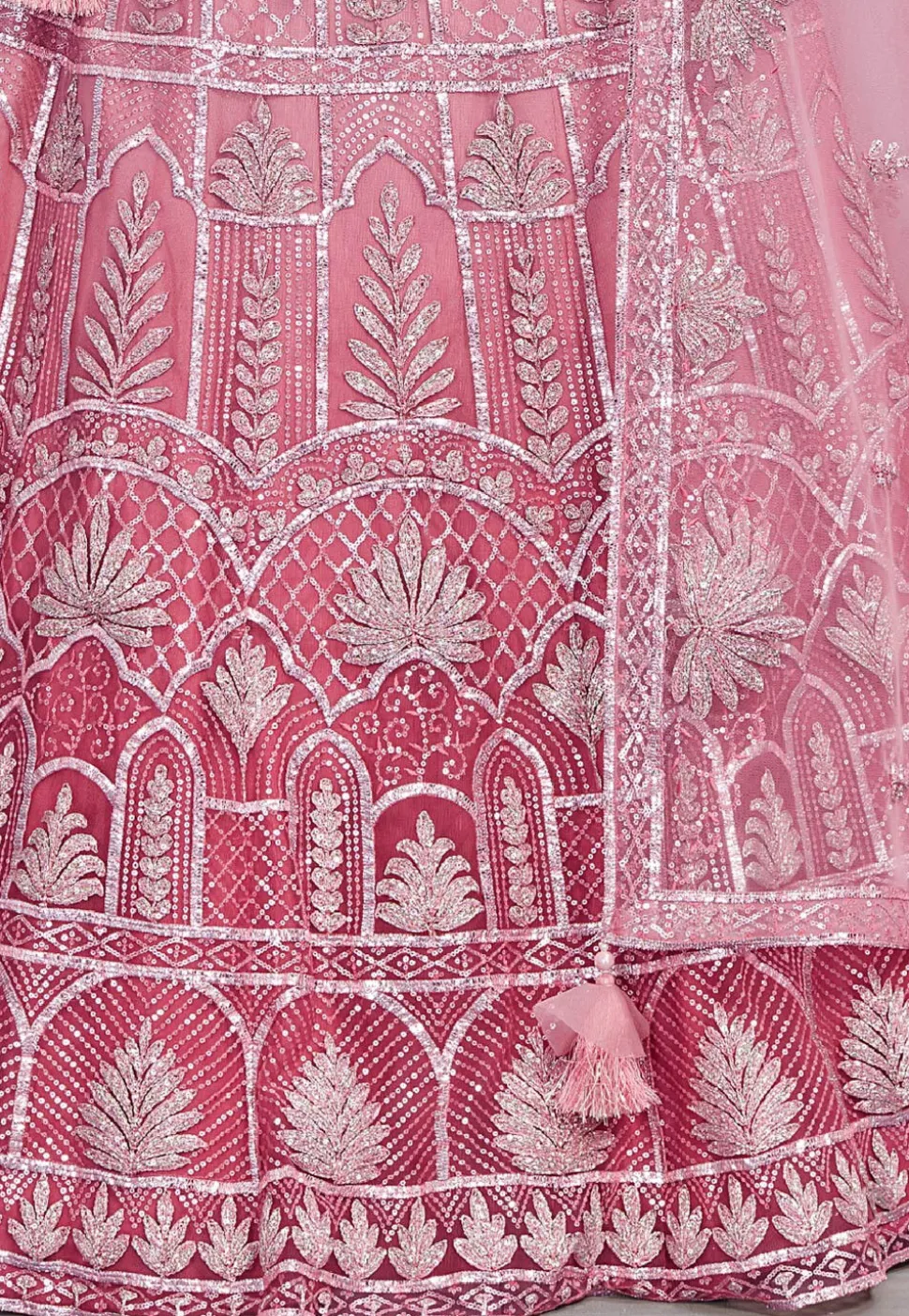 Embroidered Net Lehenga in Pink