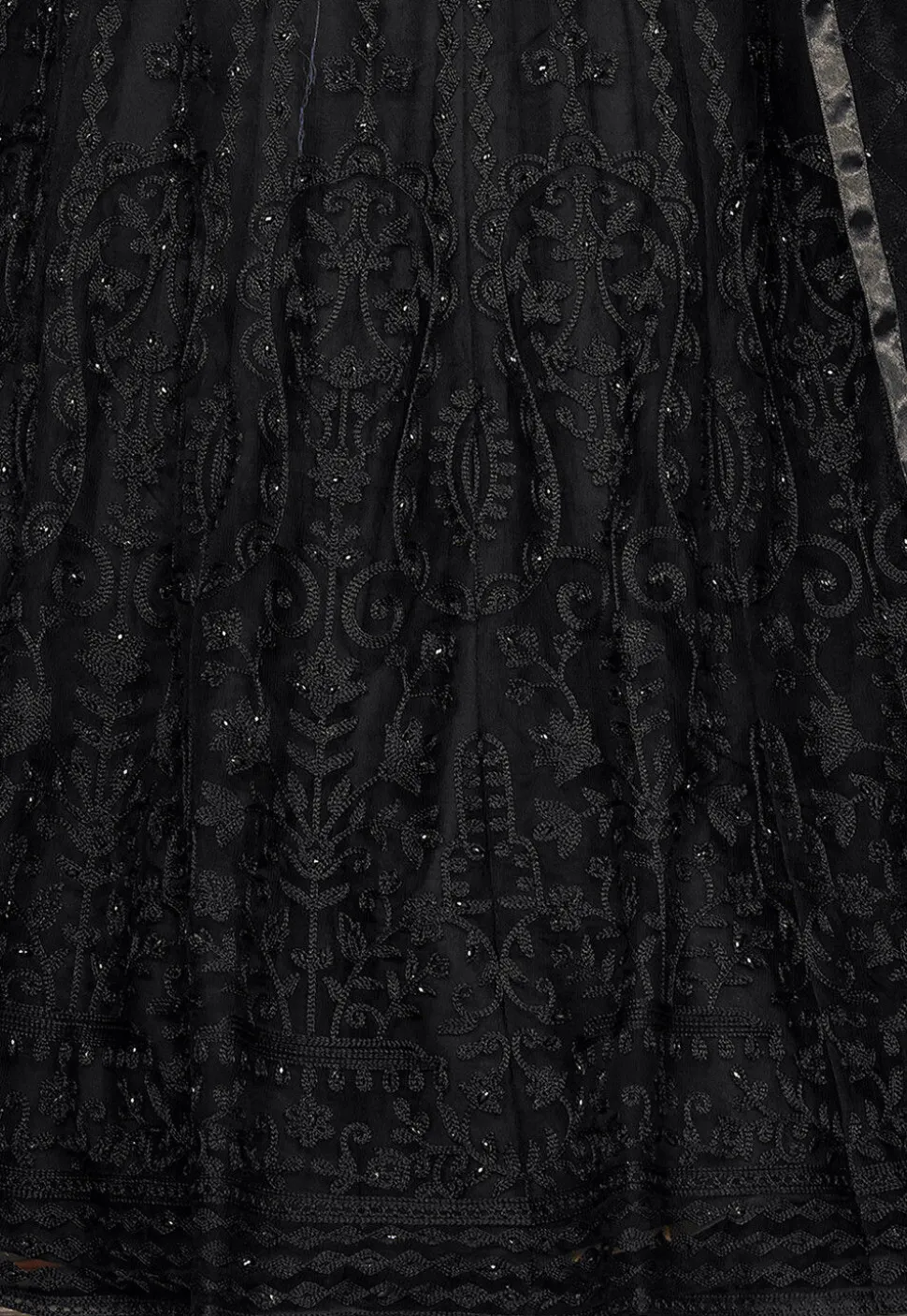 Embroidered Net Lehenga in Black