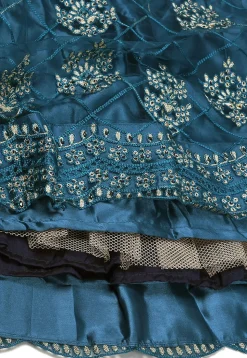 Embroidered Net Lehenga in Teal Blue