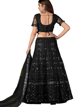 Embroidered Net Lehenga in Black