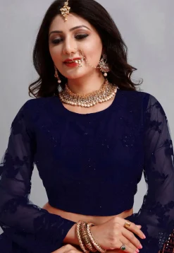 Embroidered Net Lehenga in Navy Blue