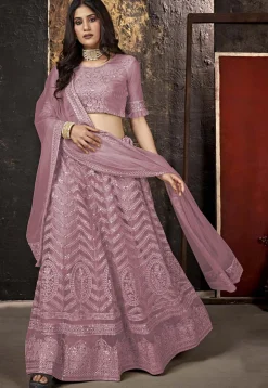 Embroidered Net Lehenga in Dusty Pink
