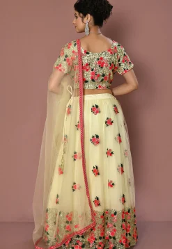 Embroidered Net Lehenga in Cream