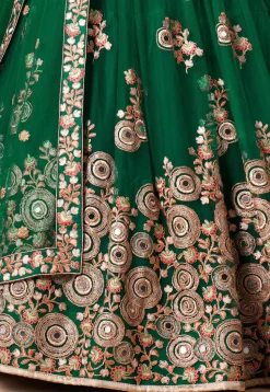 Embroidered Net Lehenga in Green