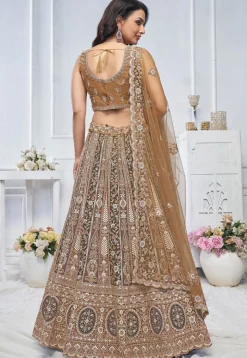 Embroidered Net Lehenga in Multicolor