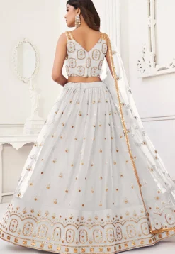 Embroidered Net Lehenga in Off White