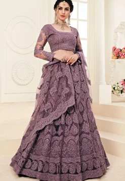 Embroidered Net Lehenga in Dusty Lilac