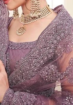 Embroidered Net Lehenga in Dusty Lilac