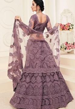 Embroidered Net Lehenga in Dusty Lilac