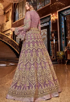 Embroidered Net Lehenga in Light Purple