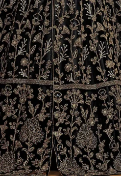 Embroidered Net Lehenga in Black