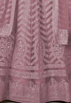 Embroidered Net Lehenga in Pink