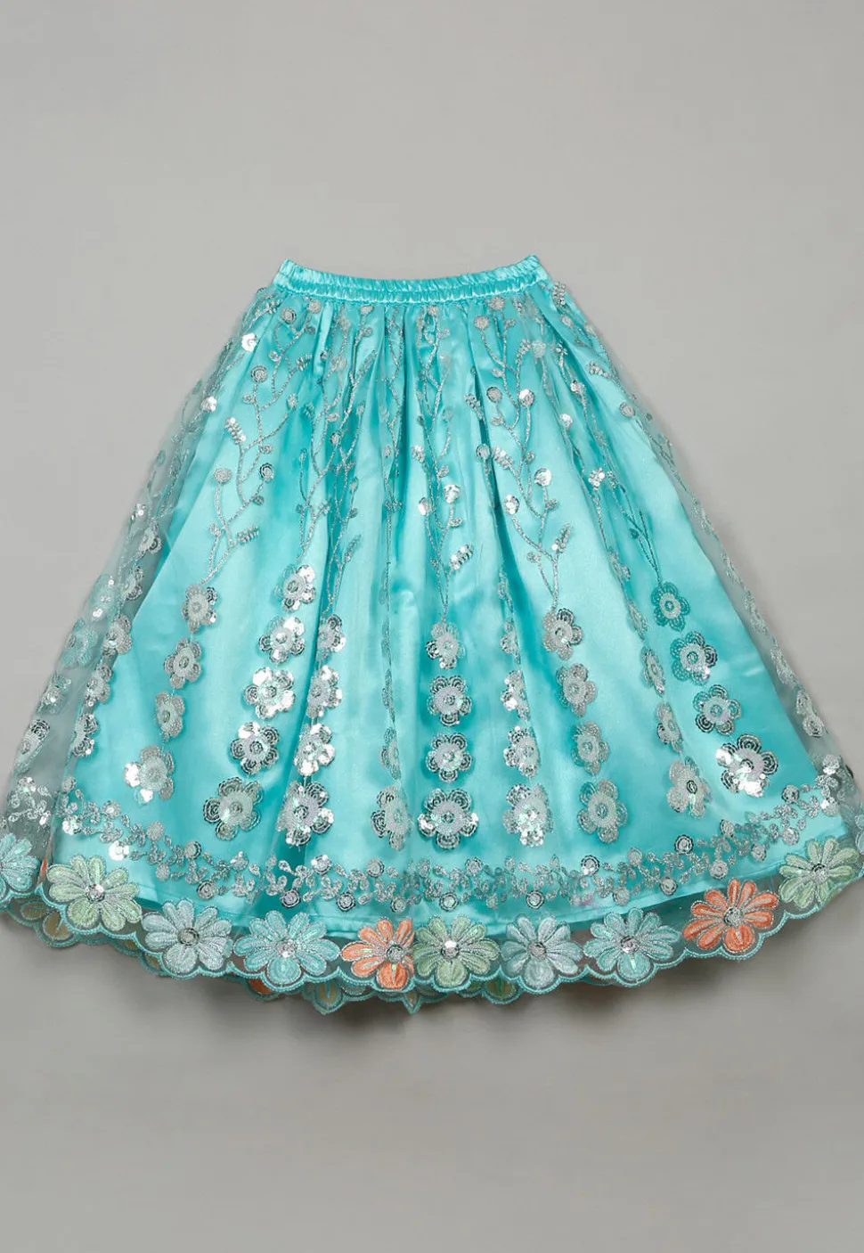 Embroidered Net Lehenga in Blue