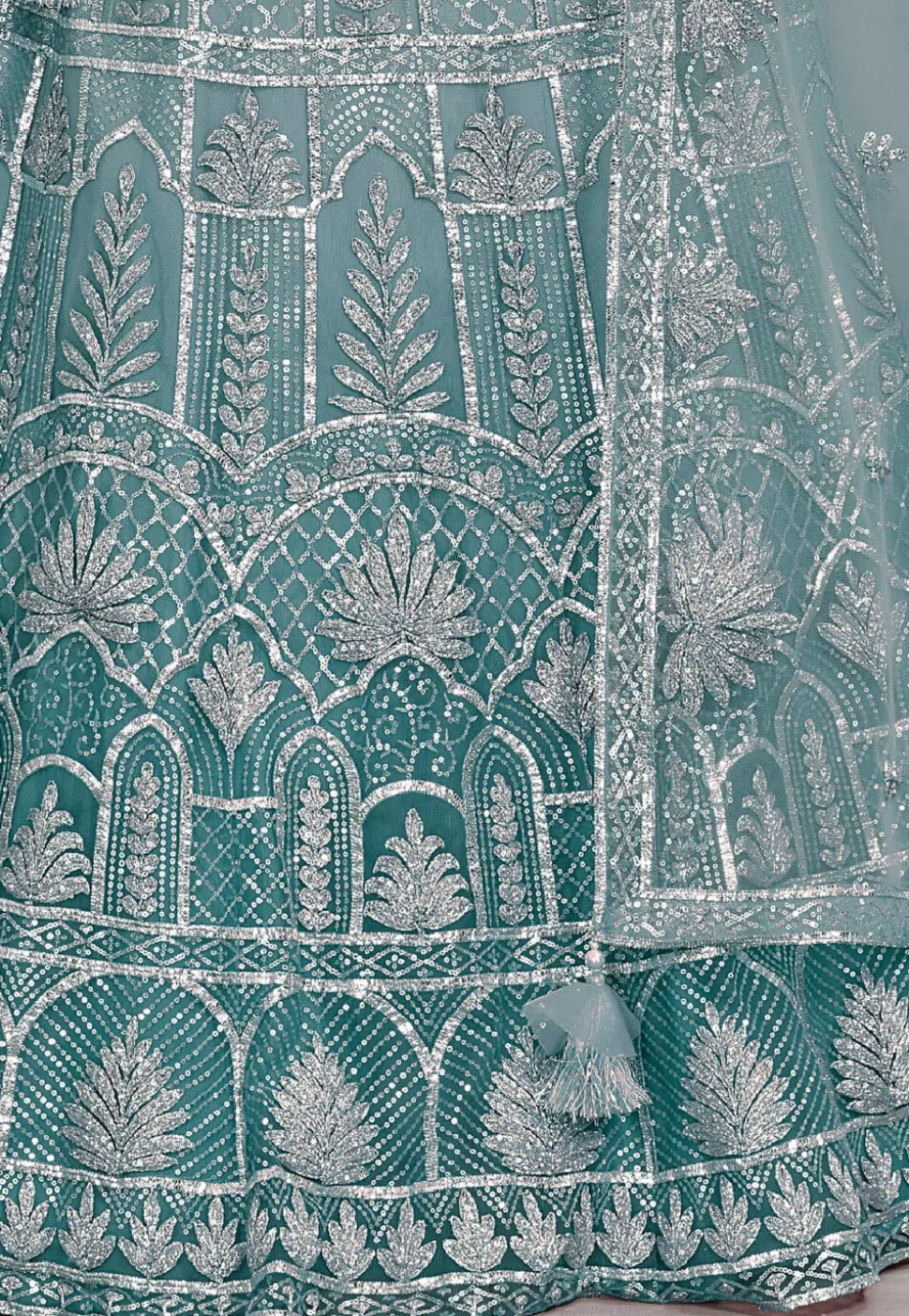Embroidered Net Lehenga in Light Blue