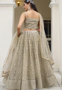 Embroidered Net Lehenga in Grey