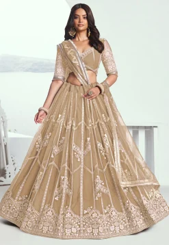 Embroidered Net Lehenga in Beige