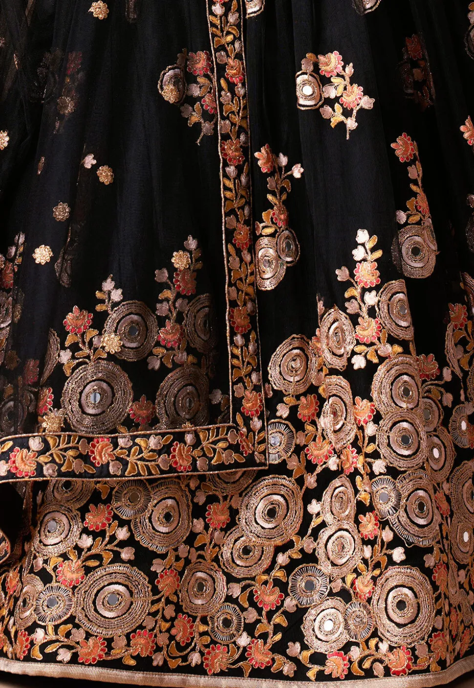 Embroidered Net Lehenga in Black