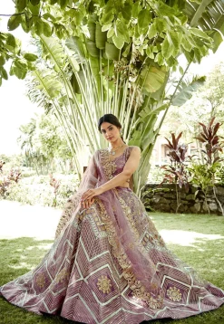 Embroidered Net Lehenga in Light Purple