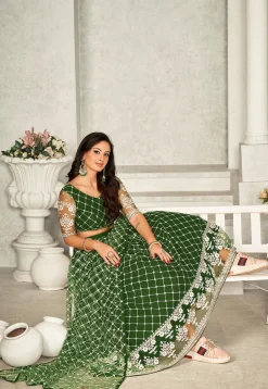 Embroidered Net Lehenga in Green