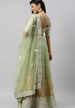 Embroidered Net Lehenga in Light Green