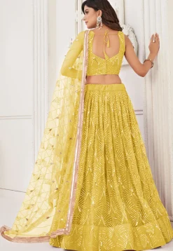 Embroidered Net Lehenga in Yellow
