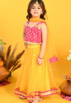 Embroidered Net Lehenga in Yellow