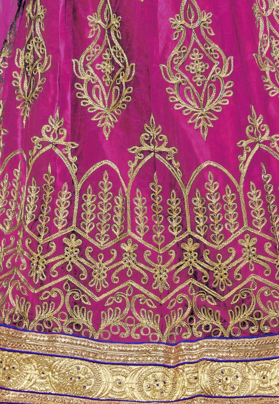 Embroidered Net Lehenga in Fuchsia