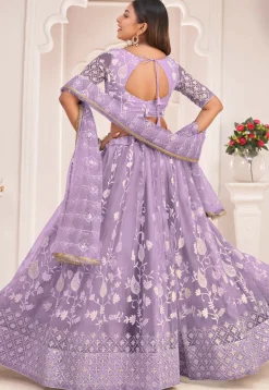 Embroidered Net Lehenga in Light Purple