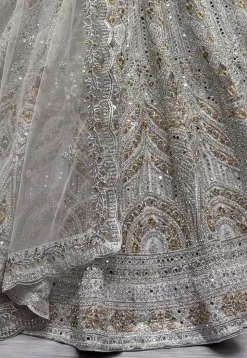 Embroidered Net Lehenga in Off White