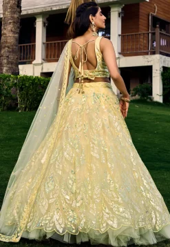 Embroidered Net Lehenga in Yellow