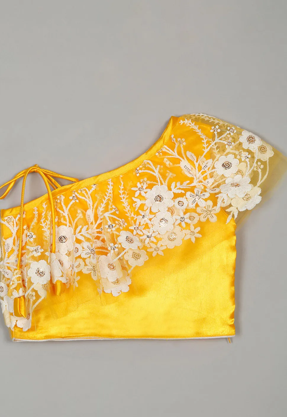 Embroidered Net Lehenga in Yellow