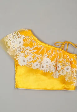 Embroidered Net Lehenga in Yellow