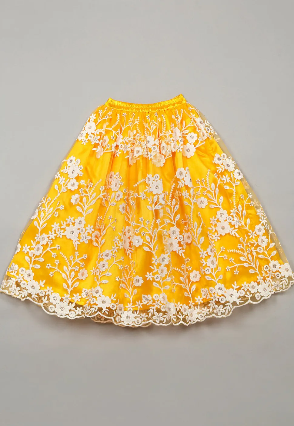 Embroidered Net Lehenga in Yellow