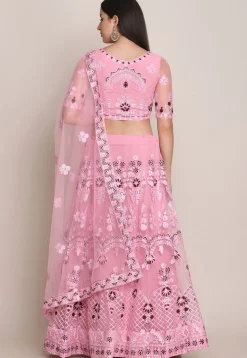 Embroidered Net Lehenga in Light Pink