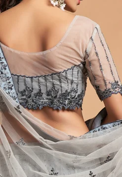 Embroidered Net Lehenga in Grey
