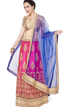 Embroidered Net Lehenga in Fuchsia
