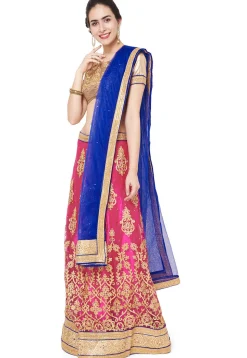 Embroidered Net Lehenga in Fuchsia