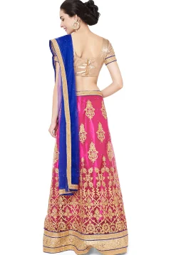 Embroidered Net Lehenga in Fuchsia