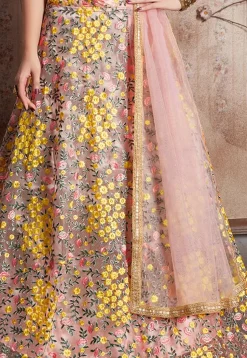 Embroidered Net Lehenga in Light Pink