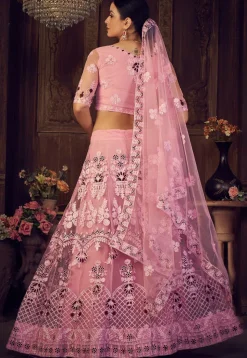 Embroidered Net Lehenga in Light Pink