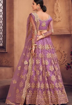 Embroidered Net Lehenga in Light Purple