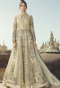 Embroidered Net Lehenga in Dusty Green