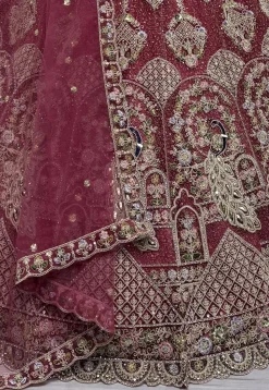 Embroidered Net Lehenga in Pink