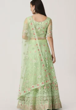 Embroidered Net Lehenga in Light Green