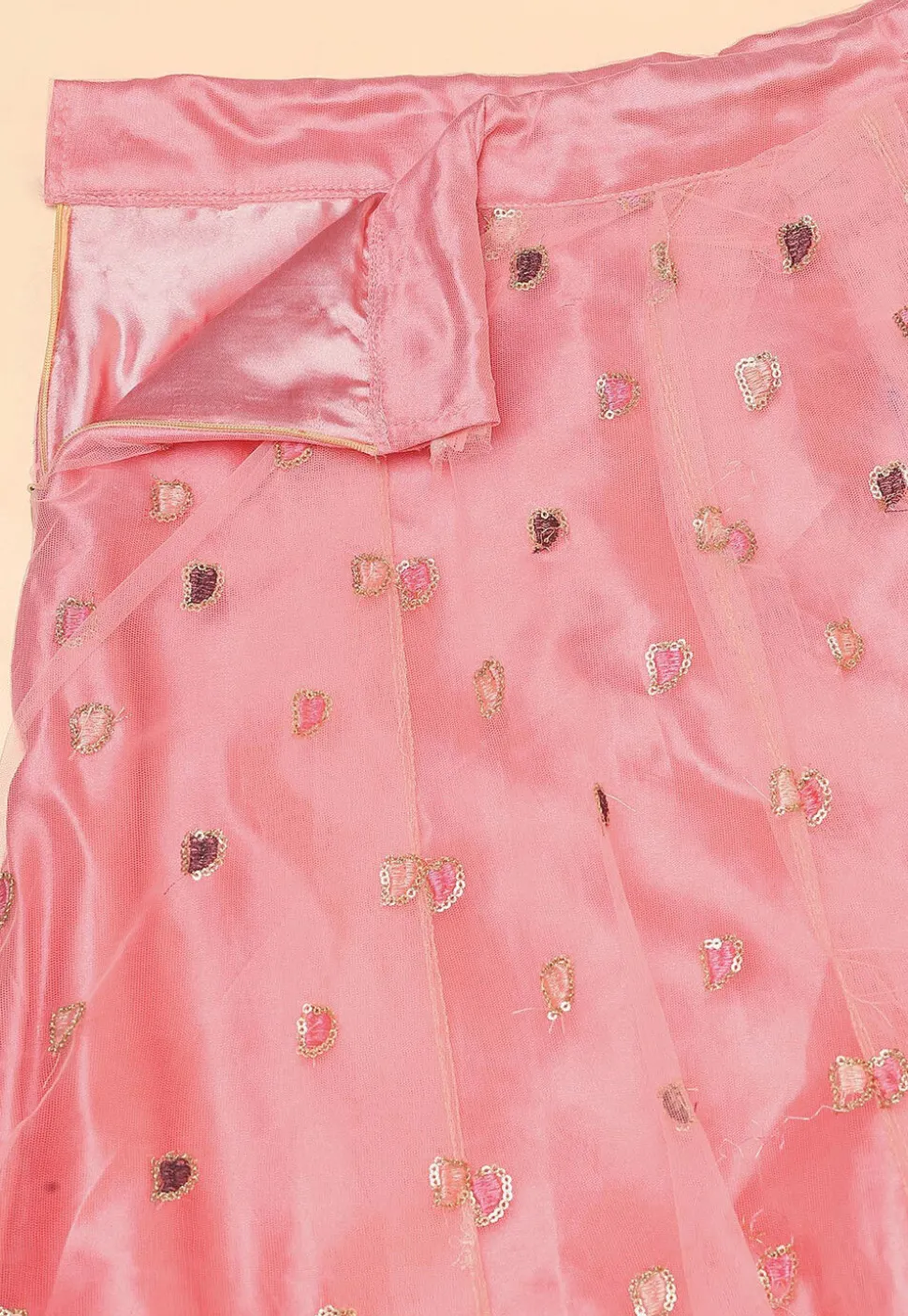 Embroidered Net Lehenga in Pink