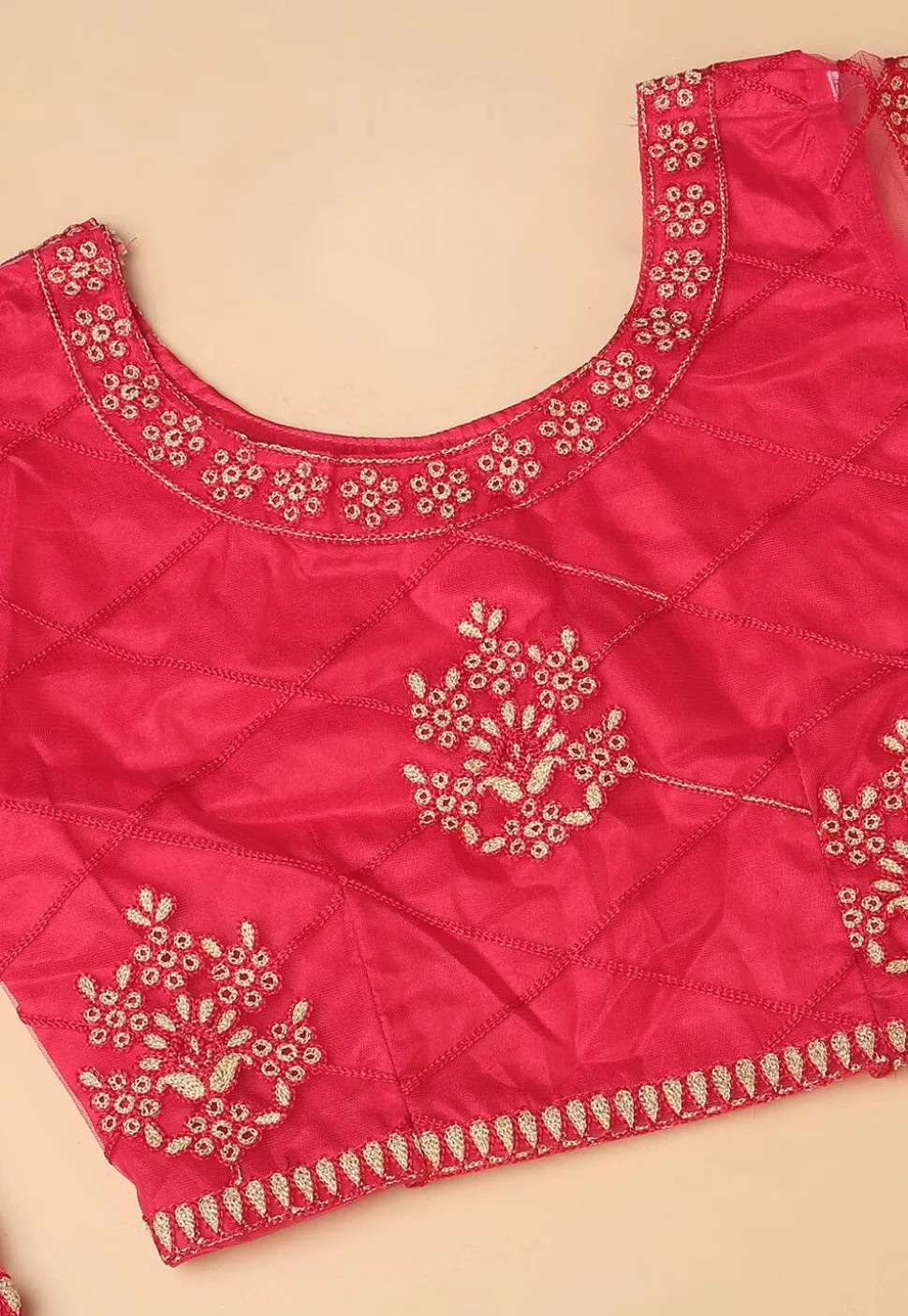 Embroidered Net Lehenga in Pink