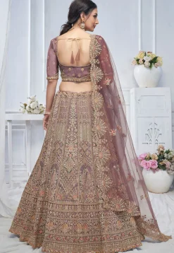 Embroidered Net Lehenga in Dusty Purple