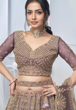 Embroidered Net Lehenga in Dusty Purple