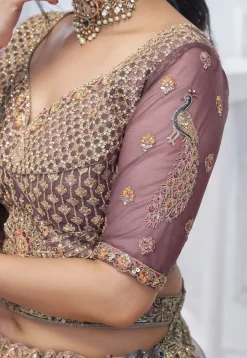 Embroidered Net Lehenga in Dusty Purple