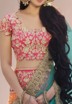 Embroidered Net Lehenga in Peach